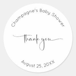 Adesivo Redondo Chá de fraldas Moderno de Obrigado por Script