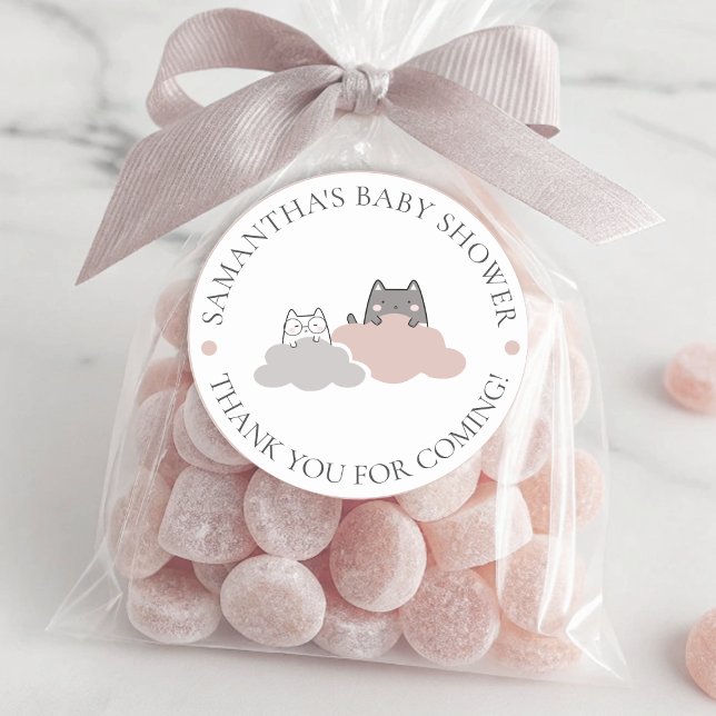 Adesivo Redondo Chá de fraldas moderno de padrão de Kitten (Cute Kitten Modern Pattern Baby Shower Classic Round Sticker)