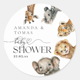 Adesivo Redondo Chá de fraldas Moderno Safari