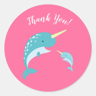Adesivo Redondo Chá de fraldas Narwhal Rosa