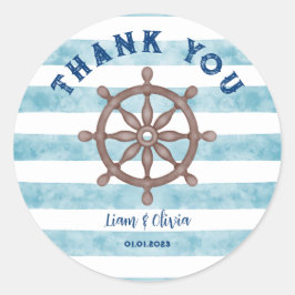 Adesivo Redondo Chá de fraldas Náutico Azul-Cinto Obrigado