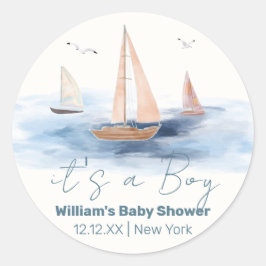 Adesivo Redondo Chá de fraldas Náutico Náutico Mínimo Neutro