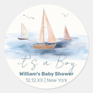 Adesivo Redondo Chá de fraldas Náutico Náutico Mínimo Neutro