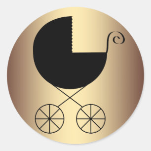 Adesivo Redondo Chá de fraldas negro e Dourado elegante