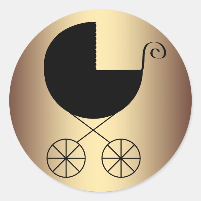 Adesivo Redondo Chá de fraldas negro e Dourado elegante (Frente)