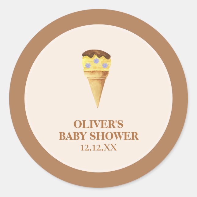 Adesivo Redondo Chá de fraldas Neutral de Sorvete de Verão (Frente)