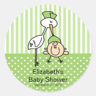 Adesivo Redondo Chá de fraldas Neutro de Bebê de Cute Stork