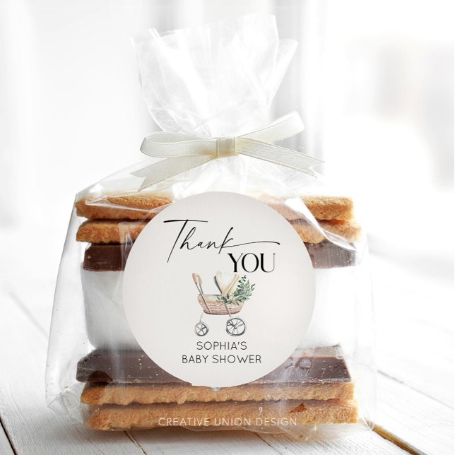 Adesivo Redondo Chá de fraldas Neutro de Gênero Boho Baby Stroller (favor sticker)