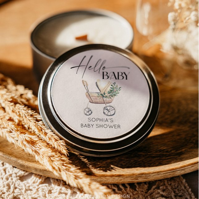 Adesivo Redondo Chá de fraldas Neutro de Gênero Boho Baby Stroller (favor sticker)