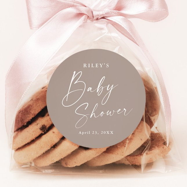 Adesivo Redondo Chá de fraldas Neutro de Gênero de Script Moderno (Modern Script Boho Baby Shower Sticker.)