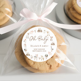 Adesivo Redondo Chá de fraldas Neutro de Gênero dos Animais Modern