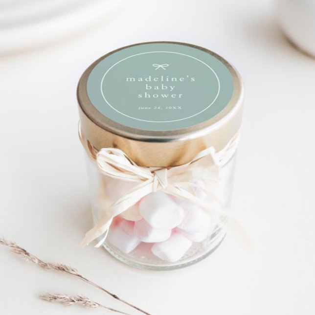 Adesivo Redondo Chá de fraldas neutro de sexo simples e elegante (Simple bow sage green gender neutral baby shower favor and/or envelope stickers.)