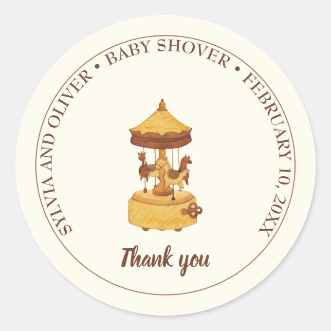 Adesivo Redondo Chá de fraldas neutro do carrossel (Frente)