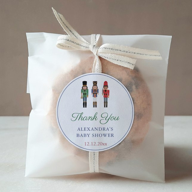 Adesivo Redondo Chá de fraldas Nutcracker Afro-Americano Obrigado (African American Nutcracker Soldiers Shower Favor Thank You Sticker)