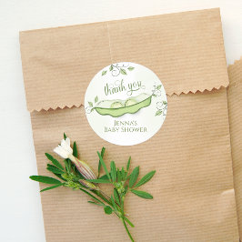 Adesivo Redondo Chá de fraldas Obrigado a vocês dois ervilhas em u