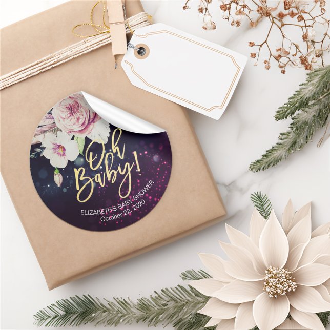 Adesivo Redondo Chá de fraldas Obrigado Luzes Púrpuras De Peste Fl (Criador carregado)