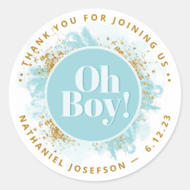 Adesivo Redondo Chá de fraldas Obrigado Monograma Aquarela