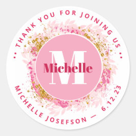 Adesivo Redondo Chá de fraldas Obrigado Monograma Aquarela