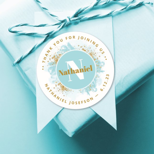 Adesivo Redondo Chá de fraldas Obrigado Monograma Aquarela (Criador carregado)