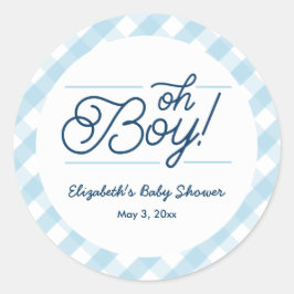 Adesivo Redondo Chá de fraldas "Oh Boy" Blue Gingham