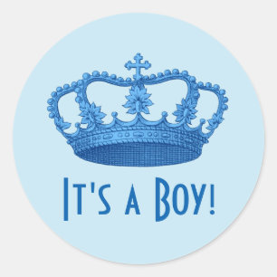 Adesivo Redondo Chá de fraldas ou Anúncio Coroa Azul Vintage A04