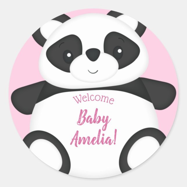 Adesivo Redondo Chá de fraldas Panda Bear Rosa (Frente)