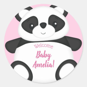 Adesivo Redondo Chá de fraldas Panda Bear Rosa