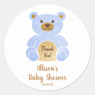 Adesivo Redondo Chá de fraldas Pastel Blue Teddy Bear Obrigado