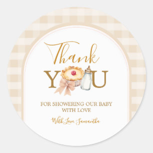 Adesivo Redondo Chá de fraldas Pastel Cutie Pie Gingham Obrigado