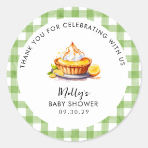 Adesivo Redondo Chá de fraldas Pequeno Pie Gingham, Obrigado