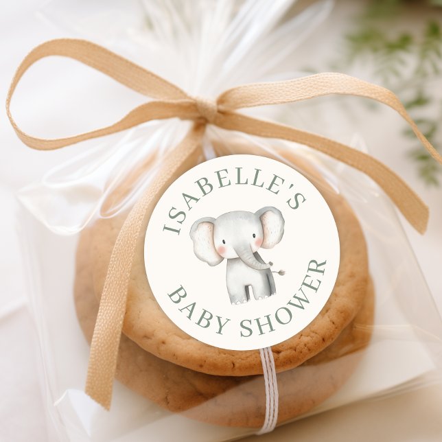 Adesivo Redondo Chá de fraldas Personalizado De Elefante Da Selva  (Criador carregado)