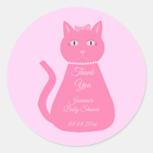 Adesivo Redondo Chá de fraldas Personalizado De Gata De Bebê Rosa