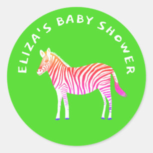 Adesivo Redondo Chá de fraldas Personalizado de Zebras Colorida Bo