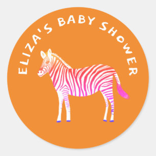 Adesivo Redondo Chá de fraldas Personalizado de Zebras Colorida Bo