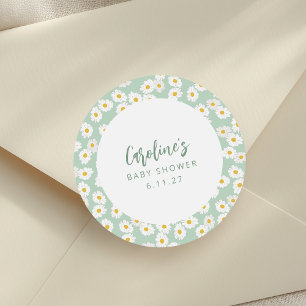 Adesivo Redondo Chá de fraldas Personalizado Floral de Daisies de