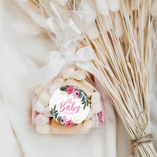 Adesivo Redondo Chá de fraldas personalizado floral moderno