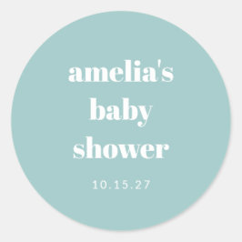 Adesivo Redondo Chá de fraldas Personalizado Mínimo Azul Aqua Azul