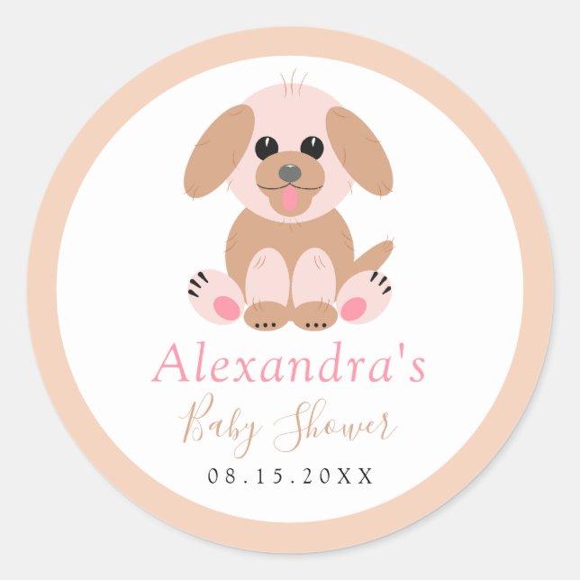 Adesivo Redondo Chá de fraldas Personalizado Puppy Neutro (Frente)