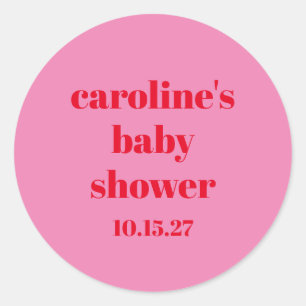 Adesivo Redondo Chá de fraldas Personalizado Vermelho Moderno Verm