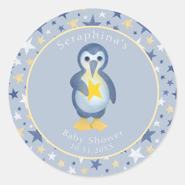 Adesivo Redondo Chá de fraldas Pinguim Amarelo-Amarelo-Cinto-Cinto (Frente)