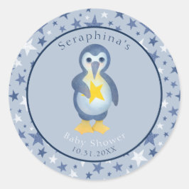 Adesivo Redondo Chá de fraldas Pinguim Cujo Bebê