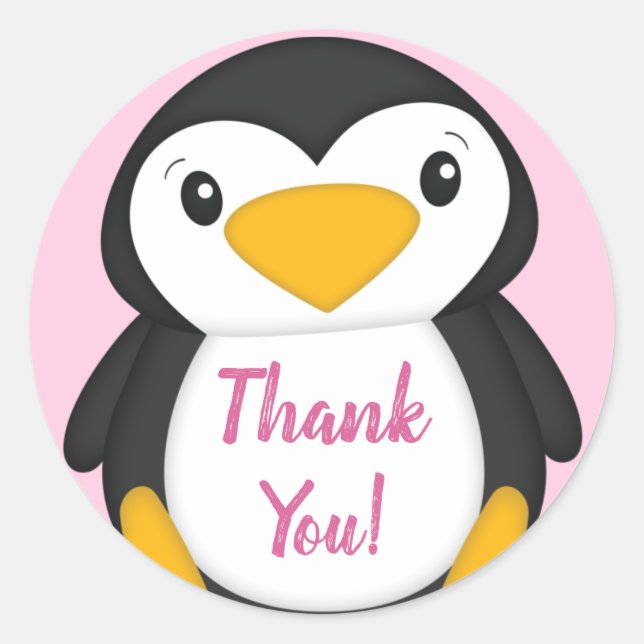 Adesivo Redondo Chá de fraldas pinguim rosa (Frente)