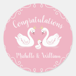 Adesivo Redondo Chá de fraldas Pink Girl Swans