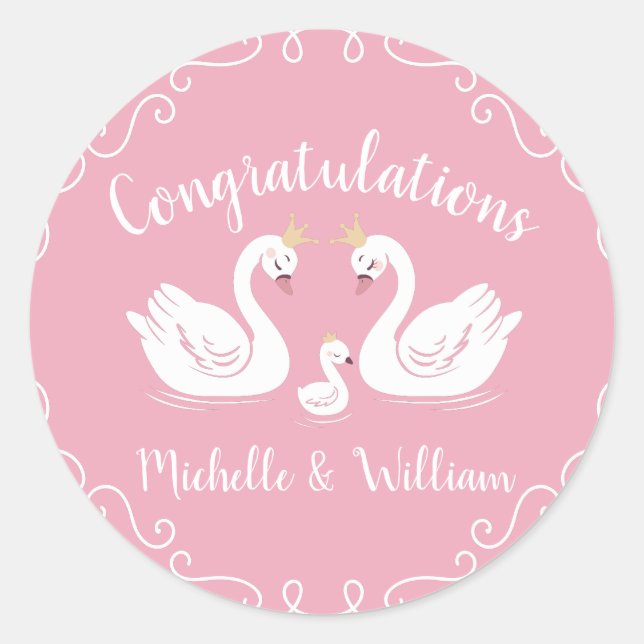 Adesivo Redondo Chá de fraldas Pink Girl Swans (Frente)
