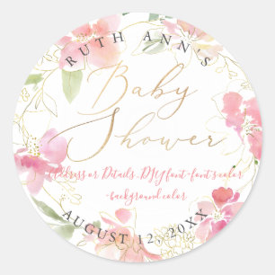 Adesivo Redondo Chá de fraldas PixDezines, Aquarela Floral, Blush