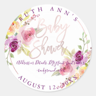 Adesivo Redondo Chá de fraldas PixDezines, Floral Watercolor, Plum