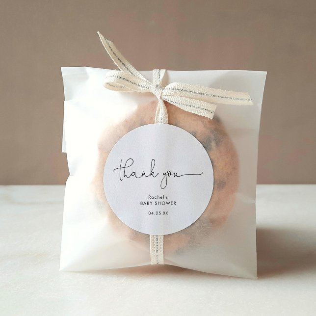 Adesivo Redondo Chá de fraldas preto e branco moderno obrigado (Criador carregado)