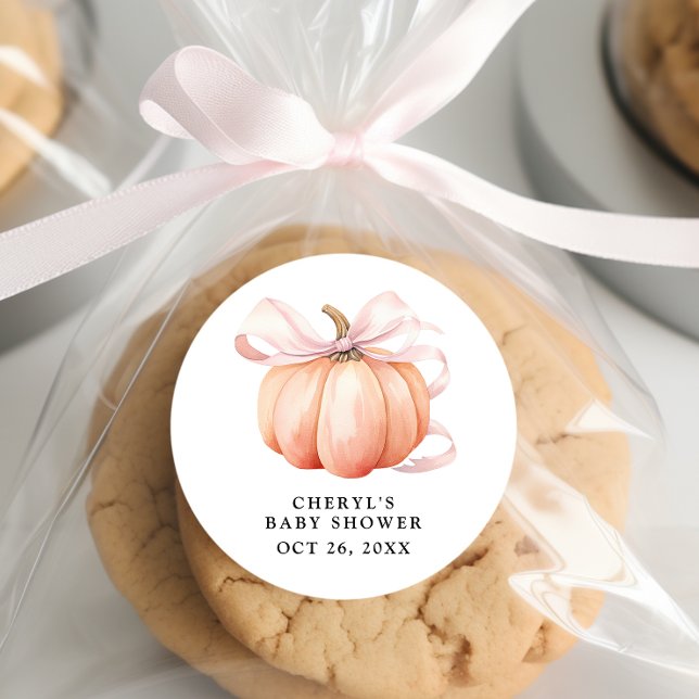 Adesivo Redondo Chá de fraldas Pumpkin de Aquarela de Arco Rosa (Criador carregado)