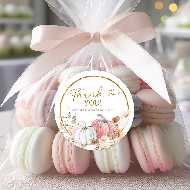 Adesivo Redondo Chá de fraldas Pumpkin de Boho Rosa (Criador carregado)