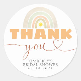 Adesivo Redondo Chá de fraldas Rainbow Sunshine Boho Obrigado